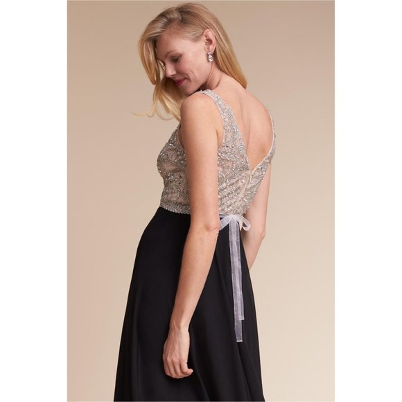 BHLDN Aidan Mattox Regina Gown  Champagne & Black Size 2 4 6 NWT - Picture 3 of 10